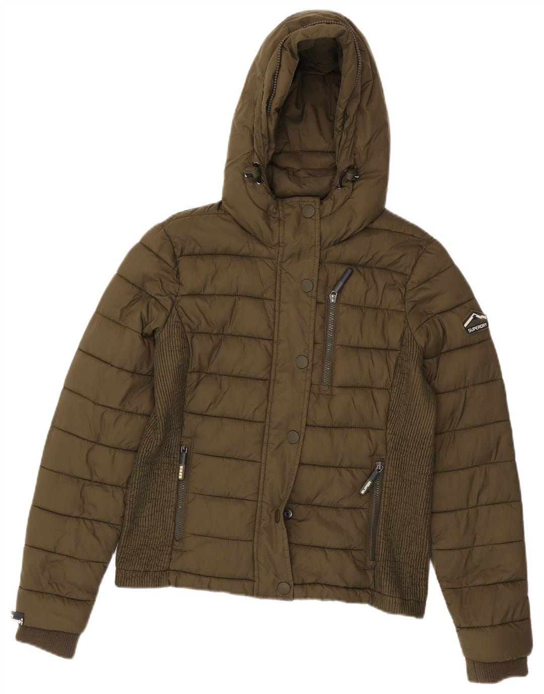 SUPERDRY Wattierte Damenjacke mit Kapuze, UK 16, Größe L, Khaki, Nylon