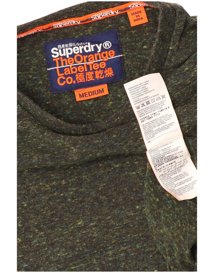 Superdry Herren T-Shirt-Oberteil aus mittelkhakifarbener, gesprenkelter Baumwolle