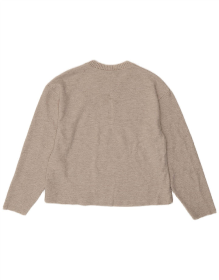 ZARA Damen-Pullover, übergroß, U-Boot-Ausschnitt, Gr. 10, Größe S, Beige, Polyester