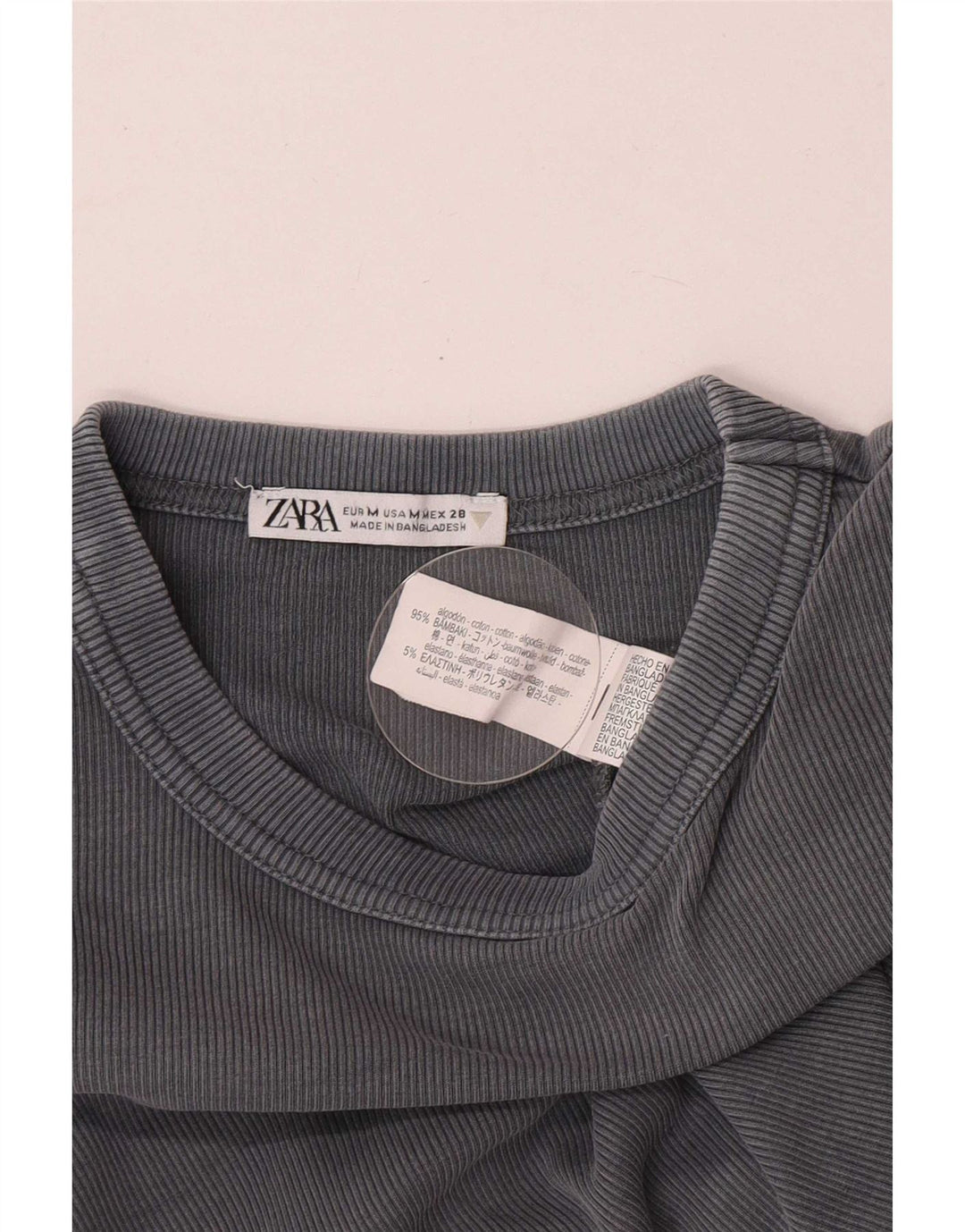 Zara Damen Top Langarm UK 12 Mittelgraue Baumwolle