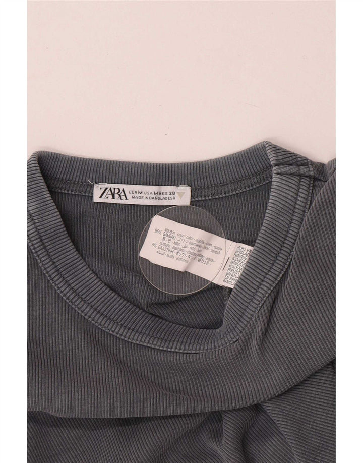 Zara Damen Top Langarm UK 12 Mittelgraue Baumwolle