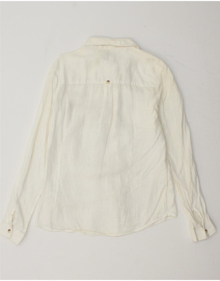 FAT FACE Damen-Hemd UK 14 Medium aus weißem Leinen