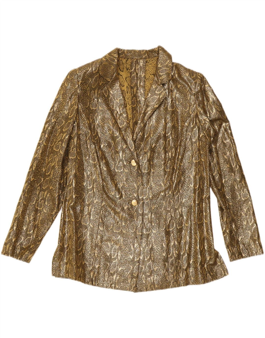 VINTAGE Damen 2-Knopf-Blazerjacke UK 14 Medium Gold Animal Print