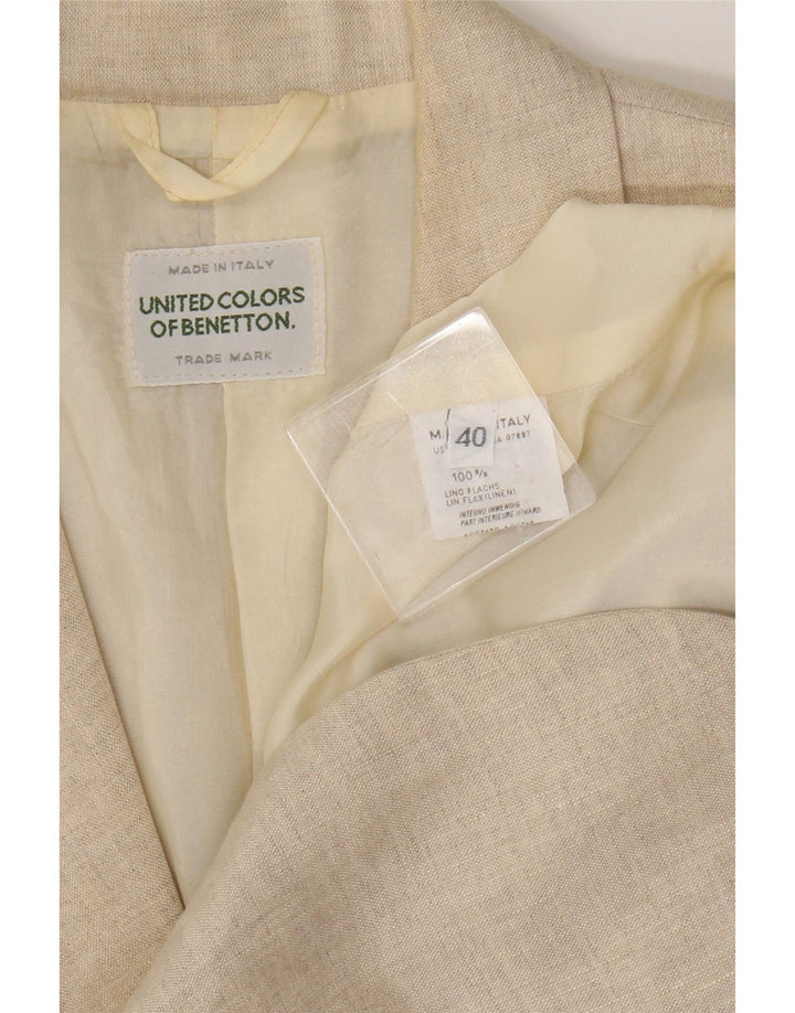Benetton Damen 2-Knopf-Blazerjacke IT 40 Small Beige Leinen