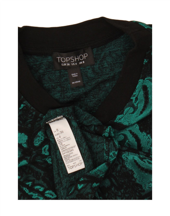 Topshop Damen Crop Bluse Top UK 8 Small Grün Paisley Polyester