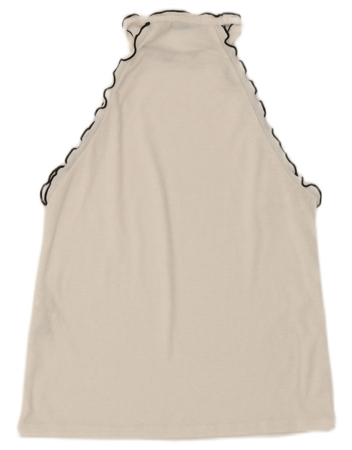 Zara Damen Crop Neckholder Top UK 12 Mittelweiße Baumwolle