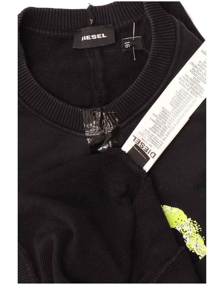 Diesel Jungen-Sweatshirt mit Grafik, 15–16 Jahre, schwarze Baumwolle