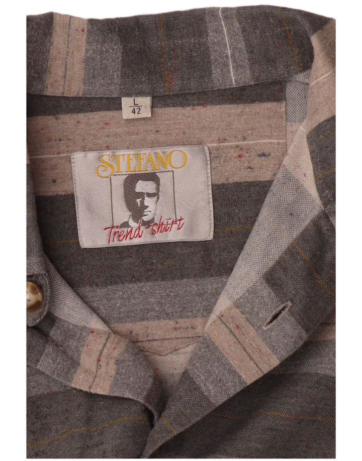 Stefano Herren-Flanellhemd, Größe 42, groß, grau gestreift