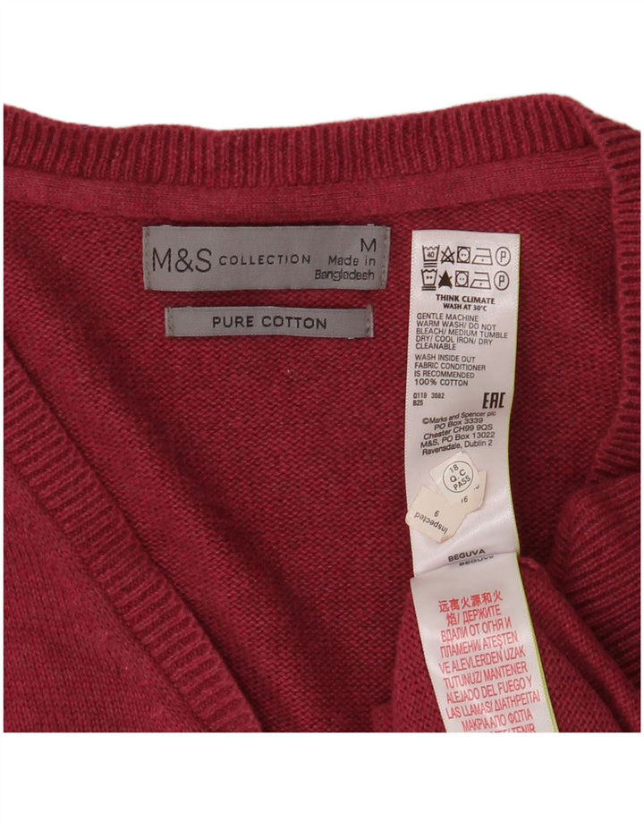 Marks & Spencer Herren-Pullover mit V-Ausschnitt, mittlerer burgunderroter Baumwolle