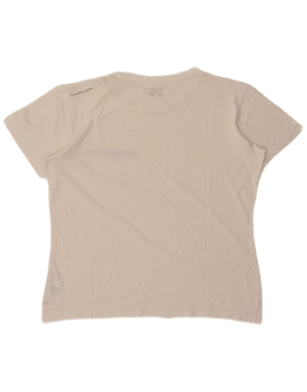 Calvin Klein Jeans Damen Grafik T-Shirt Top UK 18 XL Weiß