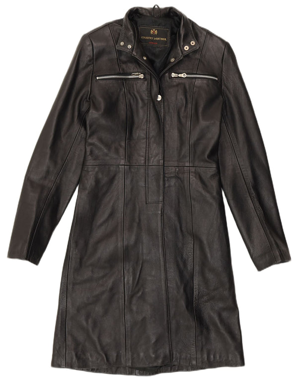 VINTAGE Damen Ledermantel UK 8 Kleines schwarzes Leder