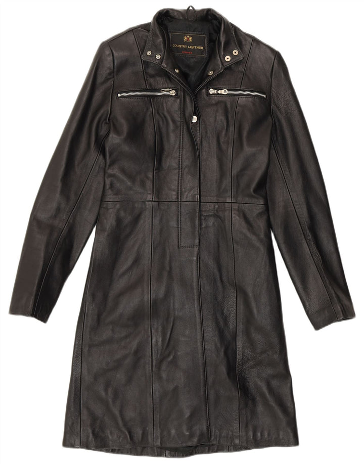 VINTAGE Damen Ledermantel UK 8 Kleines schwarzes Leder