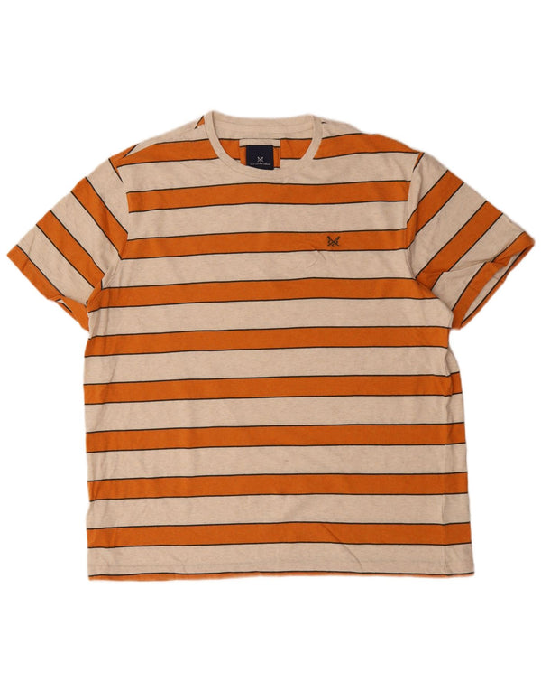 Crew Clothing Mens T-Shirt Top 2XL Beige Striped Cotton