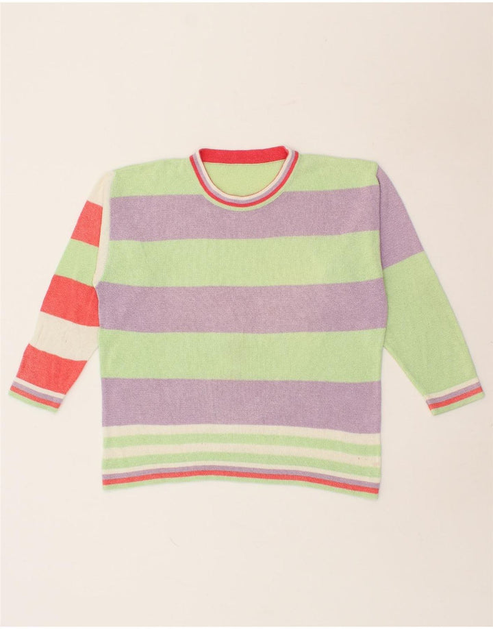 VINTAGE Womens Crew Neck Jumper Sweater UK 14 Medium Multicoloured Striped Vintage Vintage and Second-Hand Vintage from Messina Hembry 