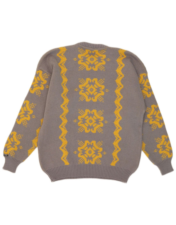 Vintage Herren Pullover mit Rundhalsausschnitt IT 54 XL Graue Fair-Isle-Wolle
