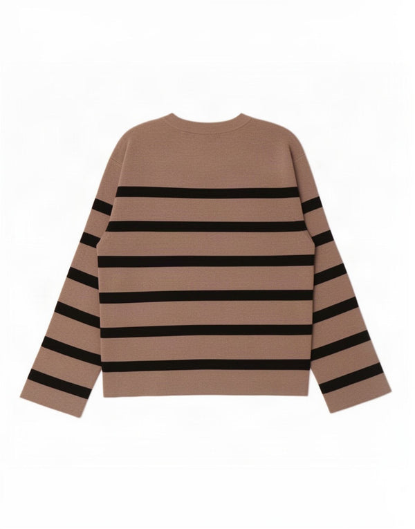 Marks & Spencer Womens Boat Neck Jumper Sweater UK 10 Small Brown Striped