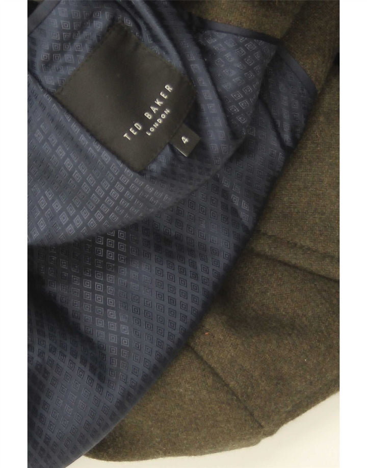 Ted Baker Herren-Erbsenmantel, Größe 4, große Khaki-Wolle