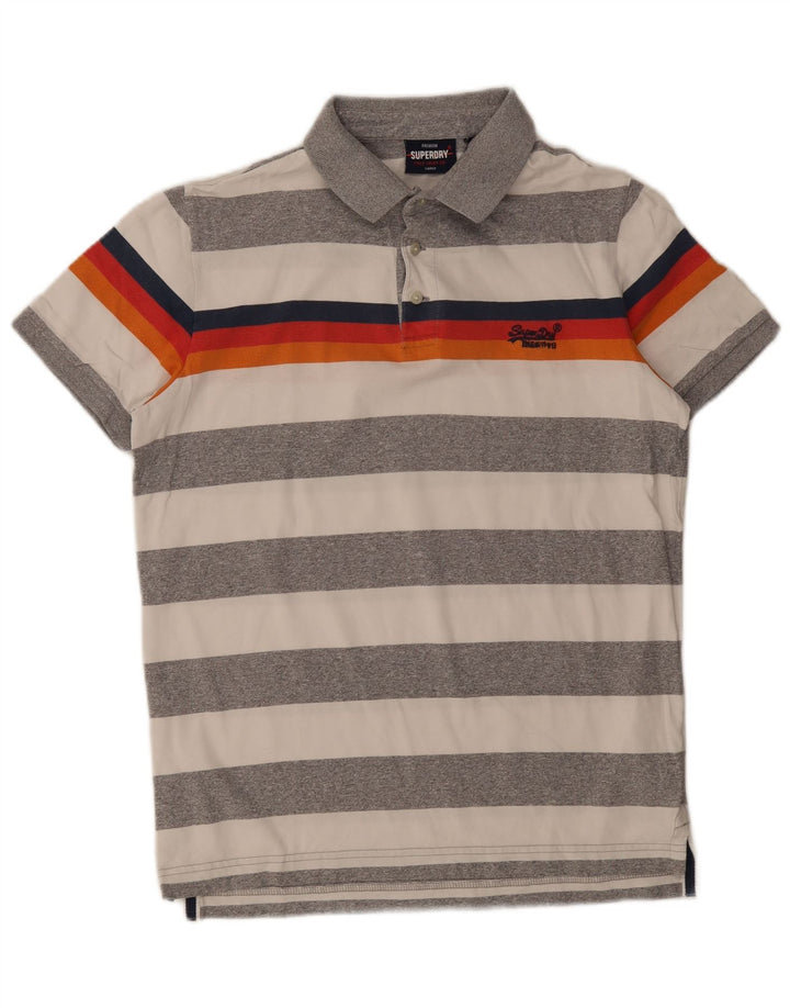 Superdry Herren-Poloshirt, große grau gestreifte Baumwolle