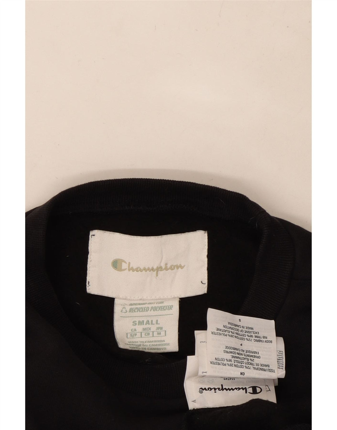 CHAMPION Womens Crop Oversized Sweatshirt Pullover UK 10 Small Schwarze Baumwolle