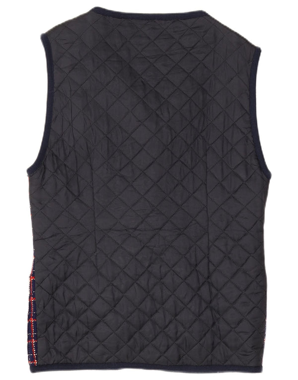 Vintage Damen Longline Weste UK 14 Groß Marineblau Karo