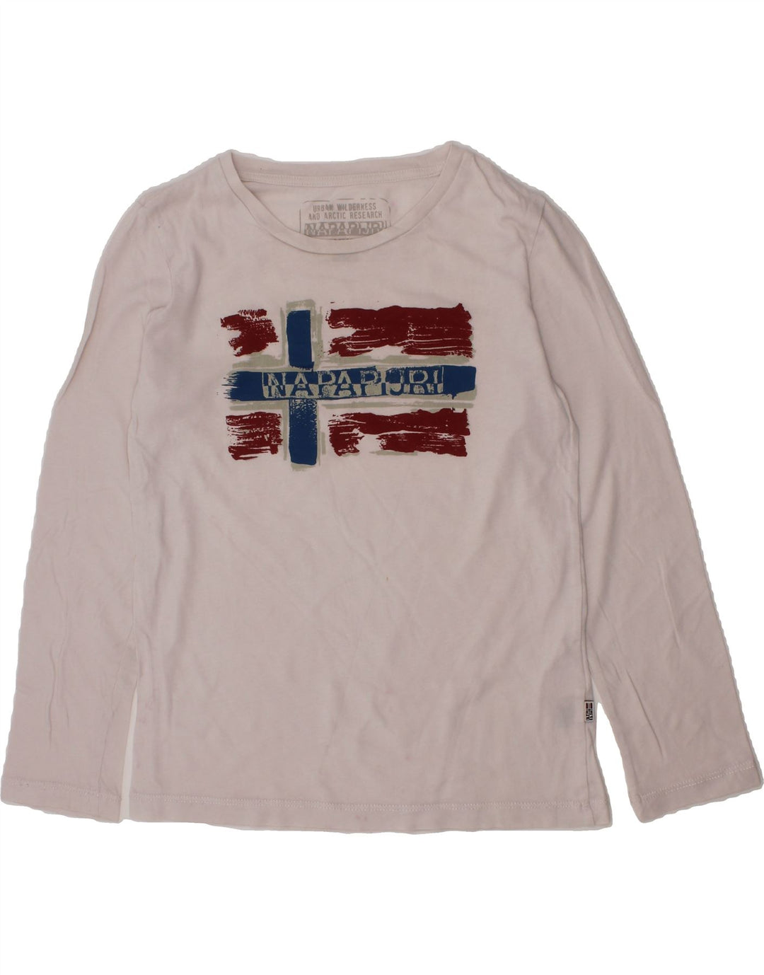 NAPAPIJRI Boys Graphic Top Long Sleeve 7-8 Years White Vintage Napapijri and Second-Hand Napapijri from Messina Hembry 