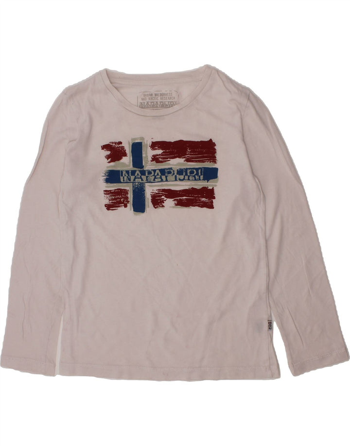 NAPAPIJRI Boys Graphic Top Long Sleeve 7-8 Years White Vintage Napapijri and Second-Hand Napapijri from Messina Hembry 