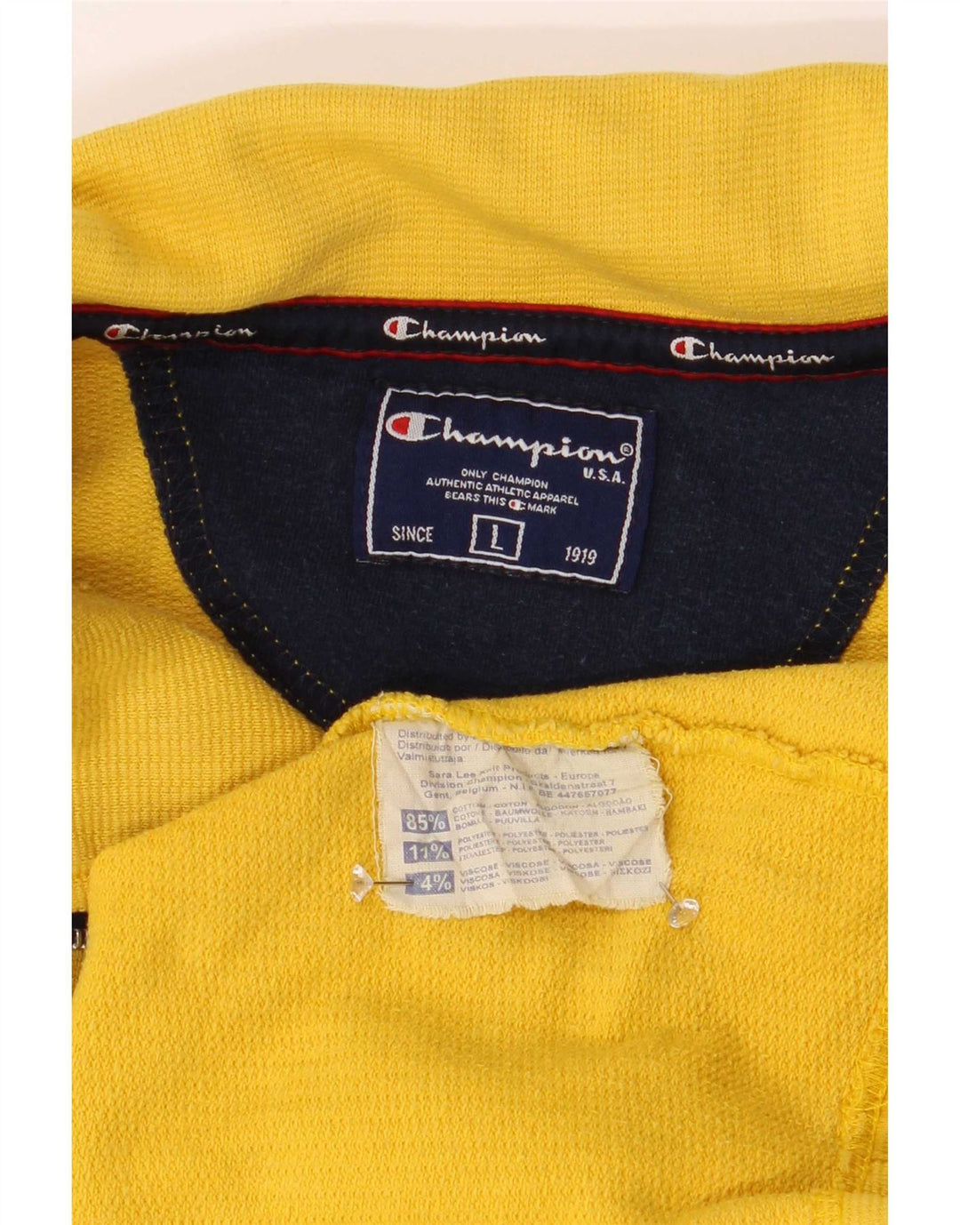 Champion Herren-Sweatshirt mit Reißverschluss am Hals, groß, aus gelber Baumwolle