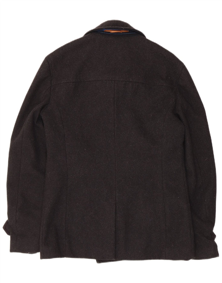 Superdry Herren Pea Coat UK 38 Mittelschwarze Wolle