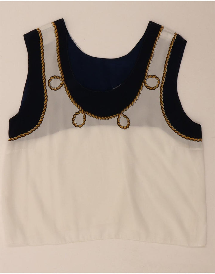 VINTAGE Womens Sleeveless Blouse Top UK 16 Large White Colourblock Vintage Vintage and Second-Hand Vintage from Messina Hembry 