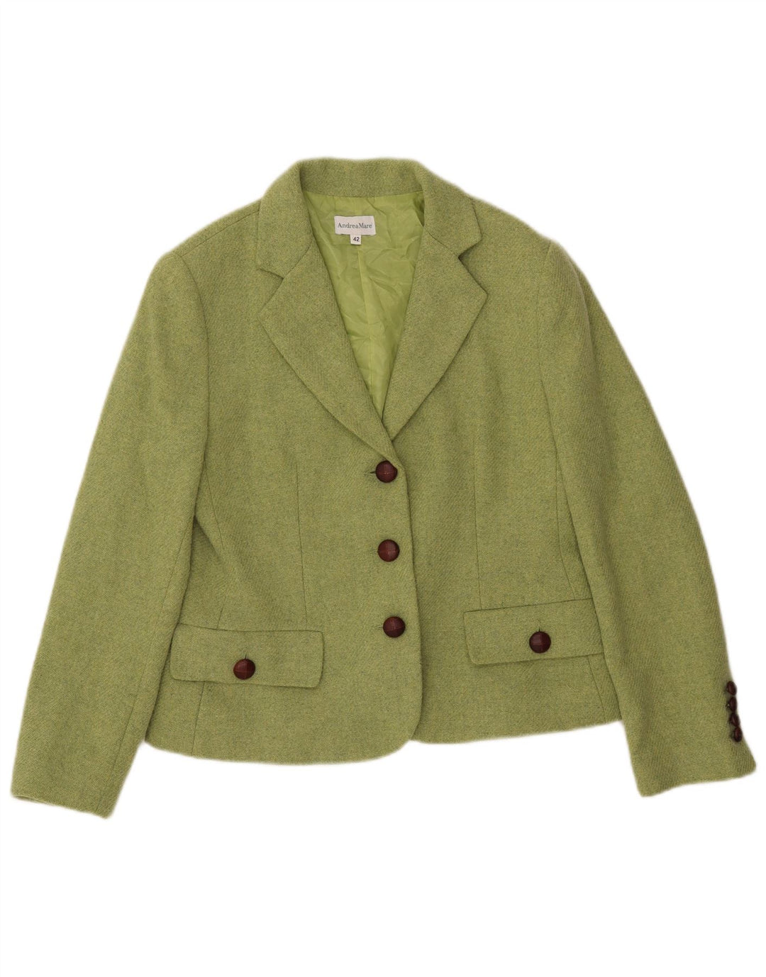 ANDREA MARE Damen 3-Knopf-Blazerjacke IT 42 Mittelgrüne Wolle