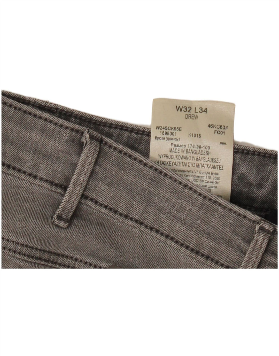 Wrangler Damen Drew Straight Jeans W32 L34 Graue Baumwolle