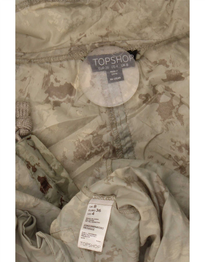 Topshop Damen-Parka mit Kapuze, Gr. 8, Größe S, grünes Camouflage-Polyester