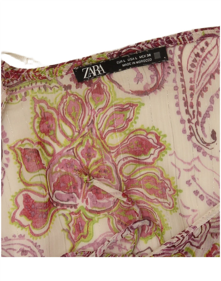 Zara Damen-Blusenoberteil mit Rüschen vorne, Gr. 44, groß, mehrfarbig, mit Blumenmuster