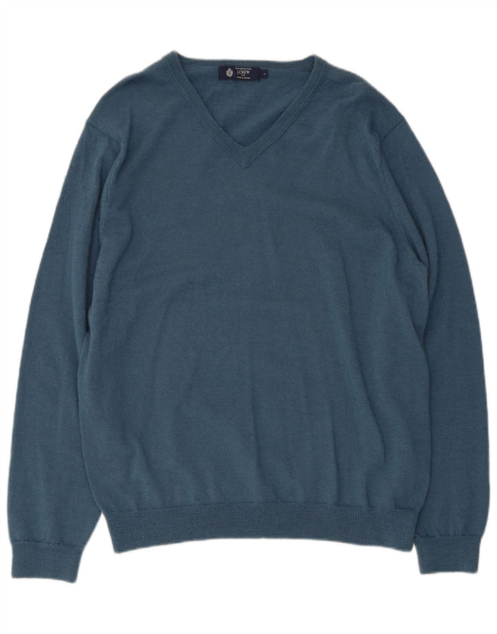 J. Crew Herren-Pullover mit V-Ausschnitt, groß, blaue Merinowolle