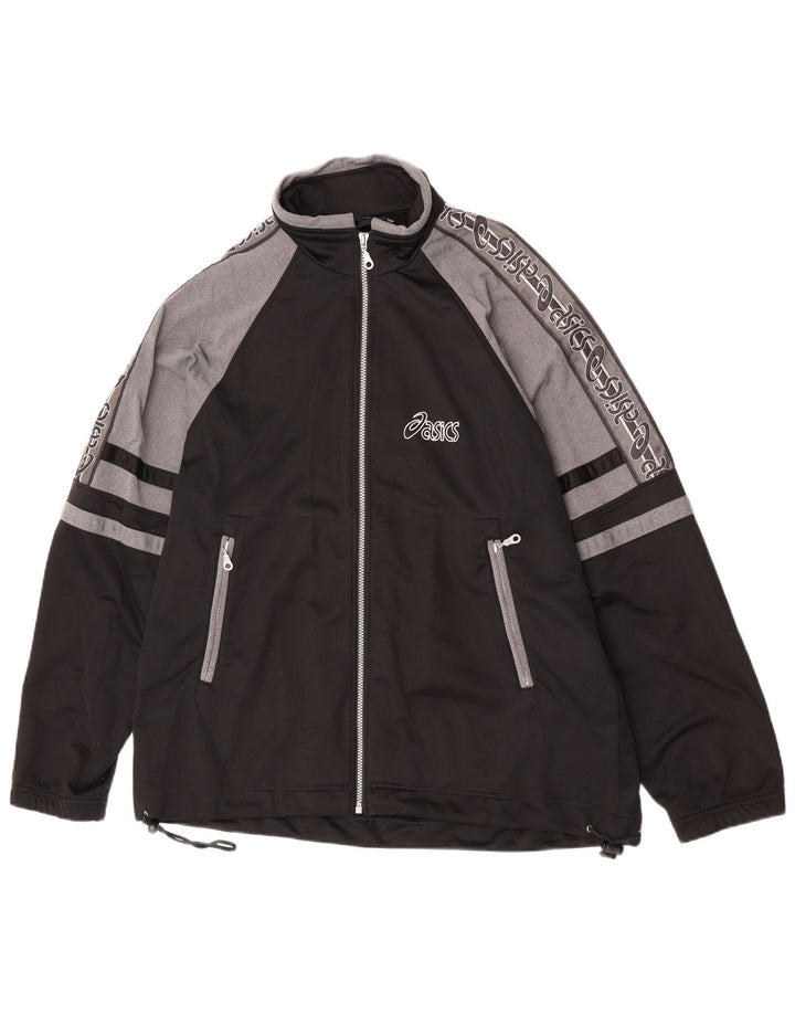 Asics Herren-Trainingsanzugoberteil mit Grafik, groß, schwarzes Farbblock-Polyester