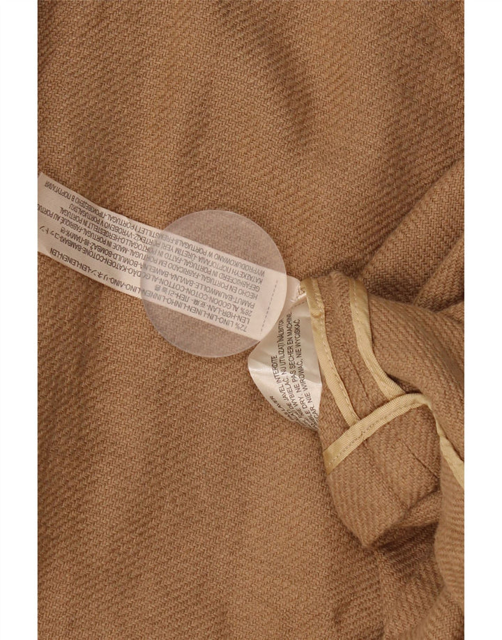 Massimo Dutti Damen-Blazer mit 3/4-Ärmeln, offen, UK 16, großes braunes Leinen