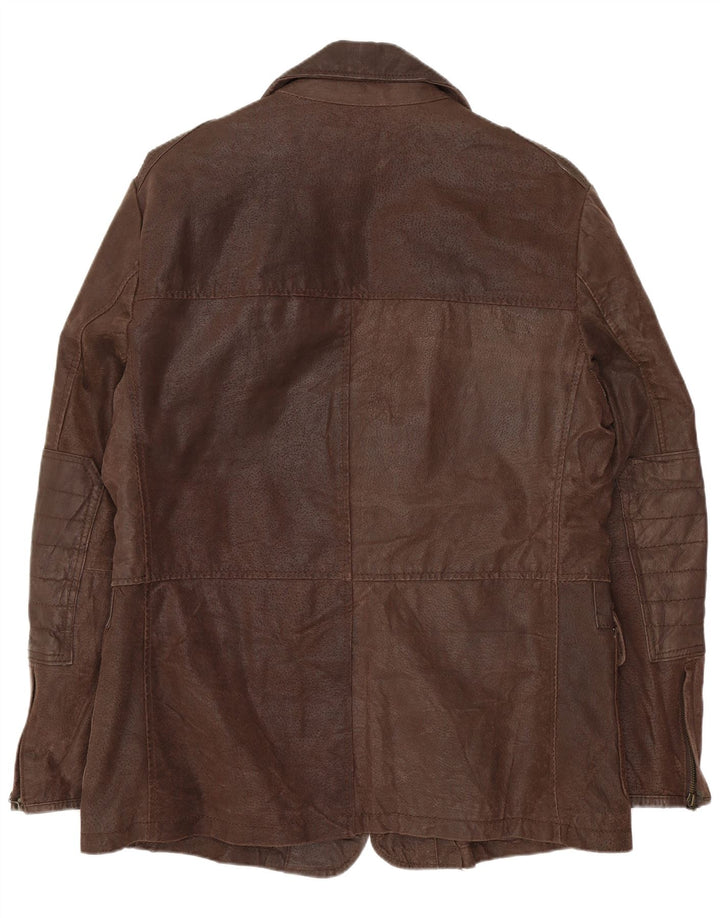 CONBIPEL Herren-Blazerjacke aus Leder mit 3 Knöpfen, IT 50, großes braunes Leder