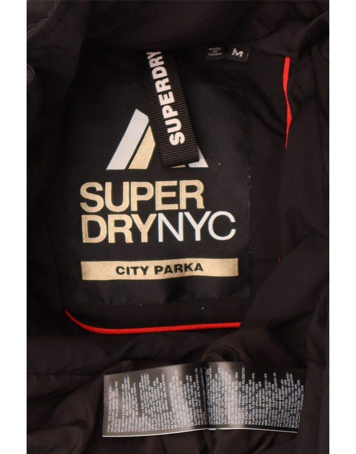 Superdry Womens Hooded Graphic Parka Jacke UK 14 Medium Schwarz Winter