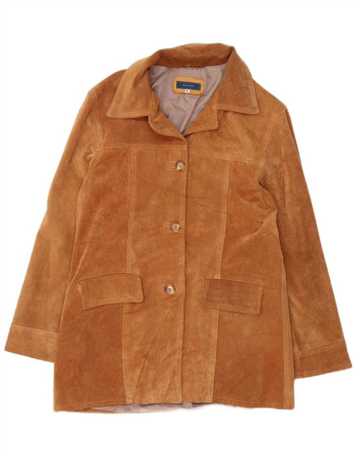 BAYSIDE Womens Suede Overcoat UK 10 Small Brown Leather
