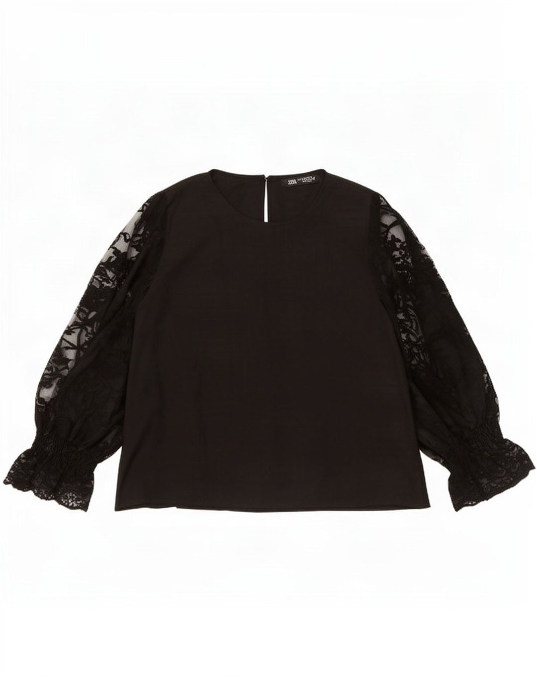 Zara Damen Langarm-Blusenoberteil UK 14 Mittelschwarzes Polyester
