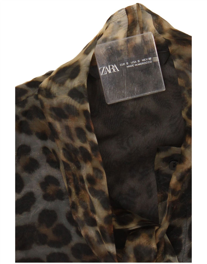 Zara Damen-Blusenoberteil, Gr. 40, klein, braun, mit Tiermuster