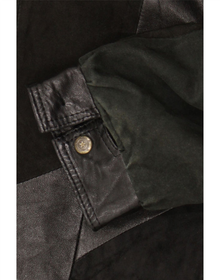 Vintage Damen Lederjacke UK 20 2XL Schwarz Patchwork Retro