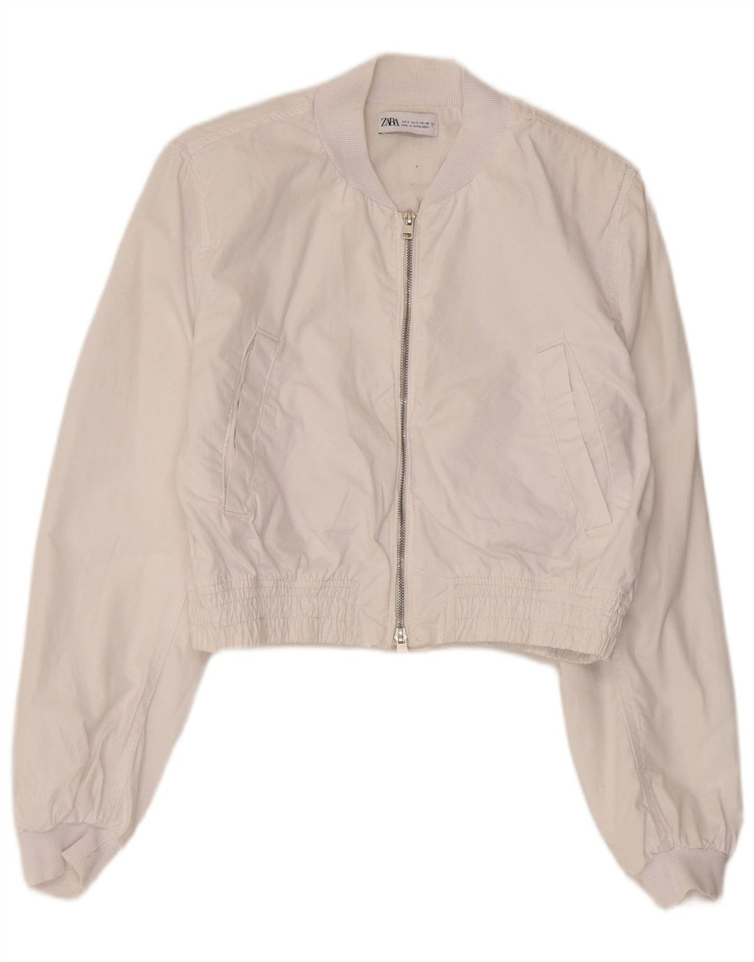Zara Damen Übergroße Bomberjacke UK 10 Small Weiße Baumwolle