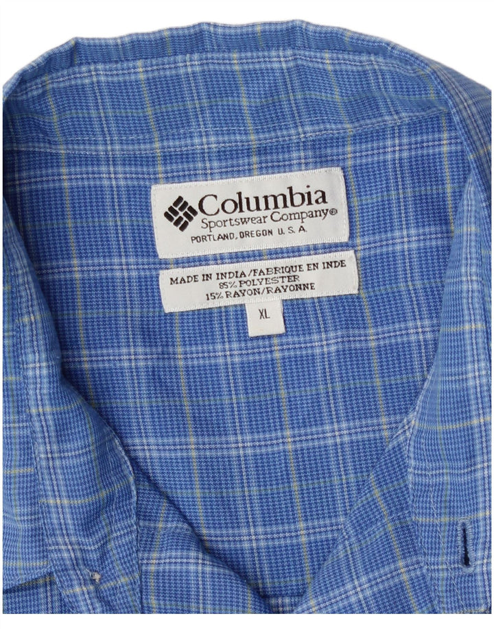 Columbia Herren-Kurzarmhemd XL, blau kariert, Polyester