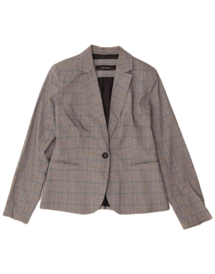 Zara Damen 1-Knopf-Blazerjacke EU 36 XS Graues Hahnentritt-Polyester