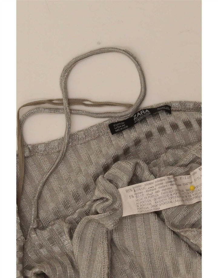Zara Damen Cami Top UK 14 Mittelgrau gestreift Polyester