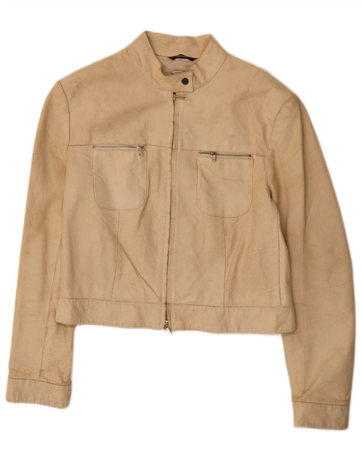 Donna Pelle Damen Crop Lederjacke IT 44 Mittelbeige