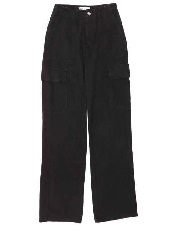 Zara Damen-Cargohose mit lockerer Passform, EU 32, 2XS, W22, L32, schwarze Baumwolle