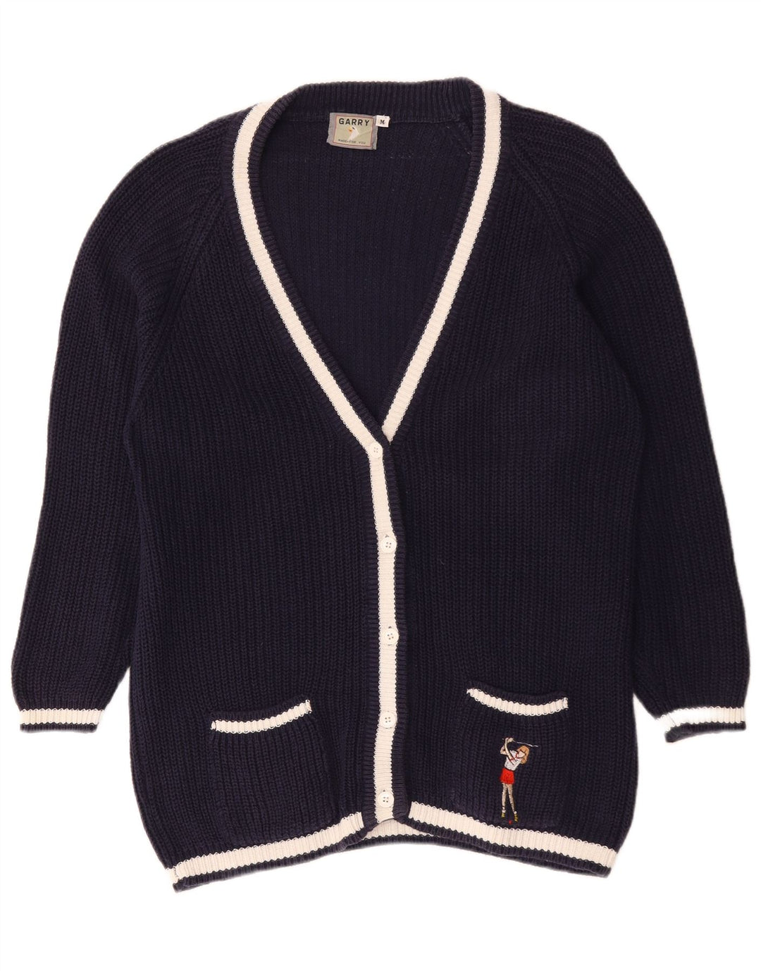Vintage Damen Oversized Cardigan Pullover UK 14 Medium Navy Blue Baumwolle