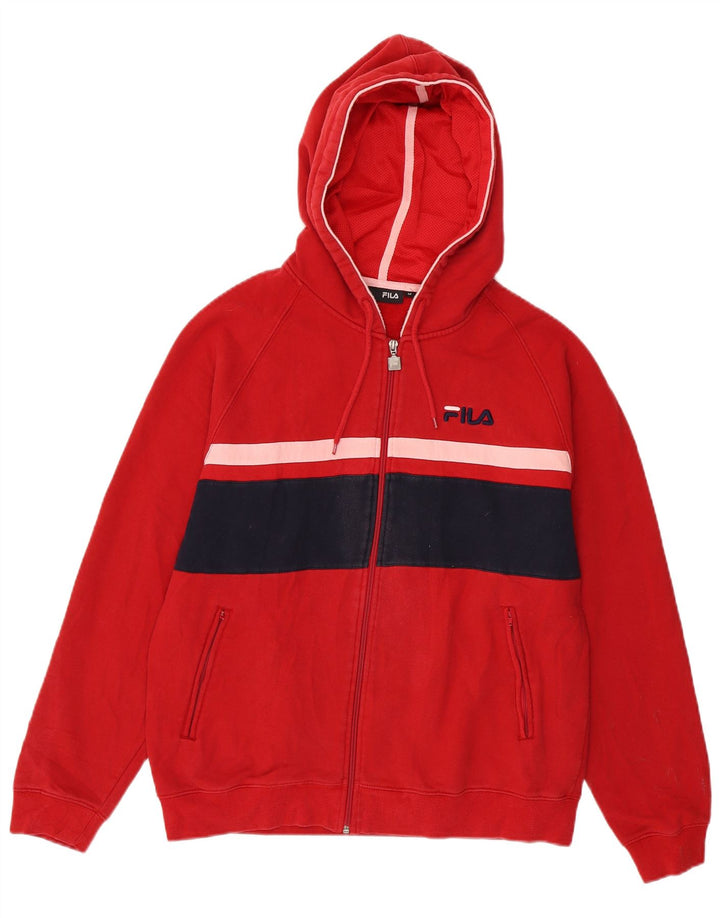 Fila Herren-Kapuzenpullover mit Reißverschluss, mittelrote Colourblock-Baumwolle